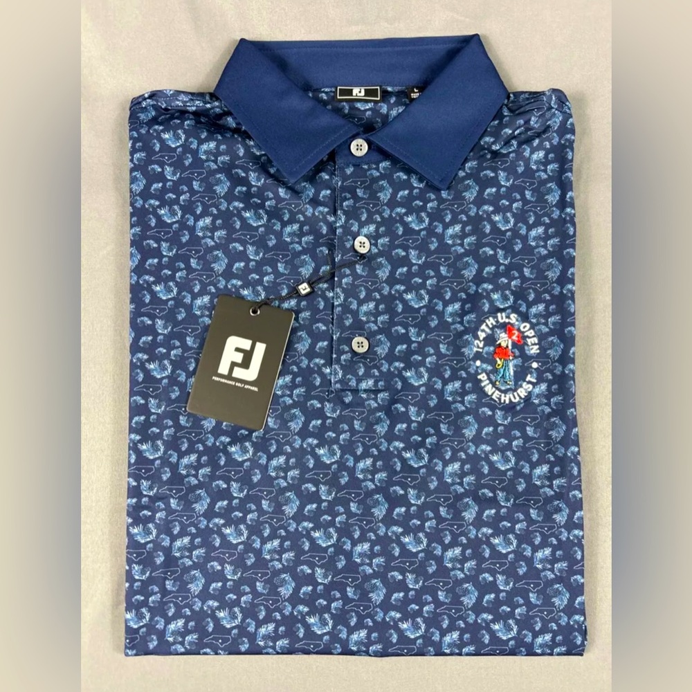 FootJoy Golf Shirt Polo Pinecone Print Pinehurst US Open Logo Large Polyester